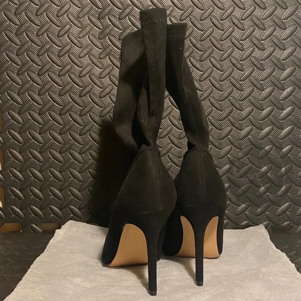 NWOB - EGO Fiona Pointed Toe Stiletto Ankle Boots in Black Lycra – Size 11US/9UK - Picture 8 of 12